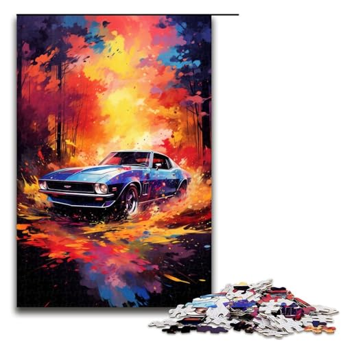 1000 Teile Klassischer Sportwagen im Wald ist umgeben Puzzle für Erwachsene Familienspaß Familienspiel Stressabbau schwierige Herausforderung 75 x 50 cm von QSYFNBZL