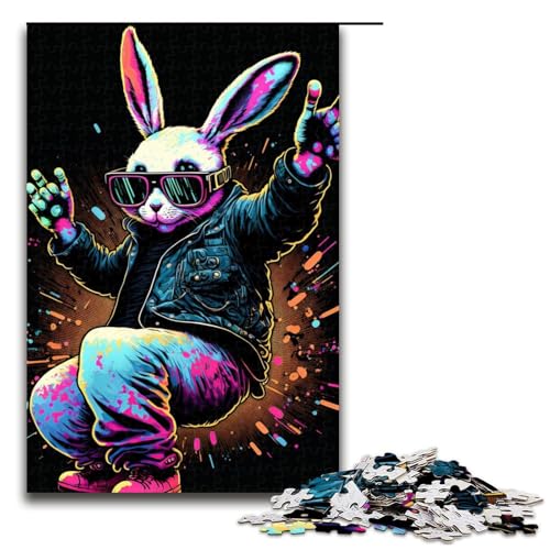 1000 Teile Puzzle Kaninchen Neon Puzzle für Erwachsene Holzpuzzle Lernspiel 75x50cm von QSYFNBZL