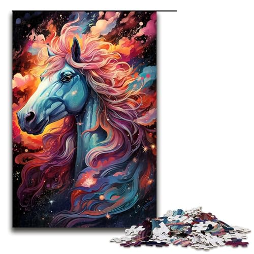 1000 Teile Puzzle für Erwachsene farbenfrohes psychedelisches Galaxie Pferd Spaß für die ganze Familie Familienspiel Stressabbau schwierige Herausforderung 75 x 50 cm von QSYFNBZL