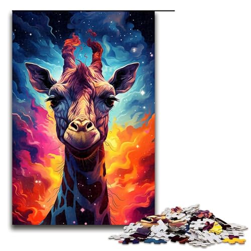 1000 Teile Puzzlespiel „Bunte psychedelische Giraffe in der Sternennacht“ für Erwachsene geeignet für Paare und Teenager ab 14 Jahren 75 x 50 cm von QSYFNBZL