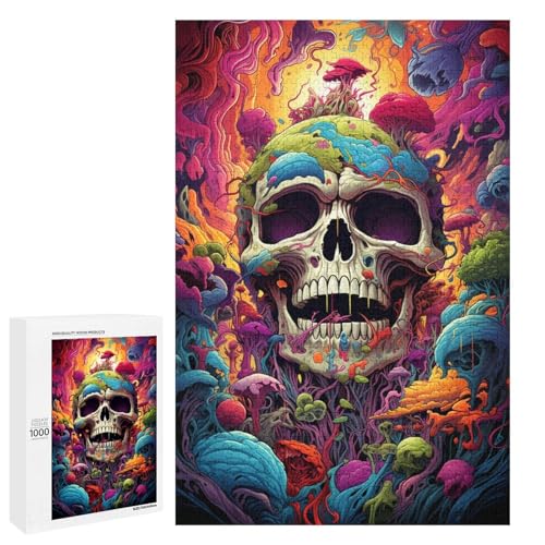 1000 Teile buntes psychedelisches Puzzlespiel mit bösem Totenkopf für Erwachsene geeignet für Paare und Teenager ab 14 Jahren 75 x 50 cm von QSYFNBZL