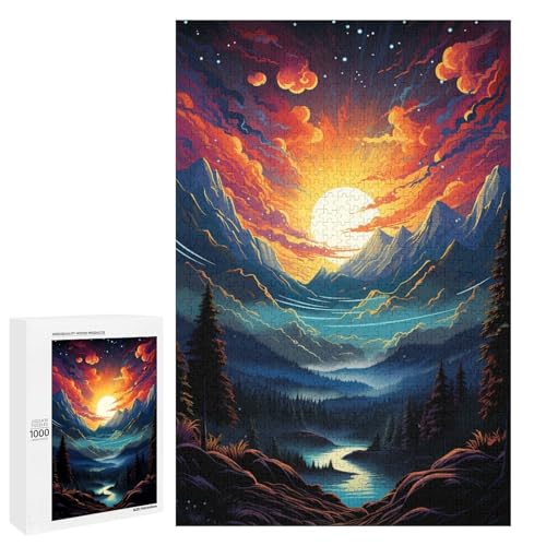 1000 Teile farbenfrohes psychedelisches Polarlicht Sonnenuntergang Berge Puzzle für Erwachsene Spaß für die ganze Familie Familienspiel Stressabbau schwierige Herausforderung 75 x 50 cm von QSYFNBZL