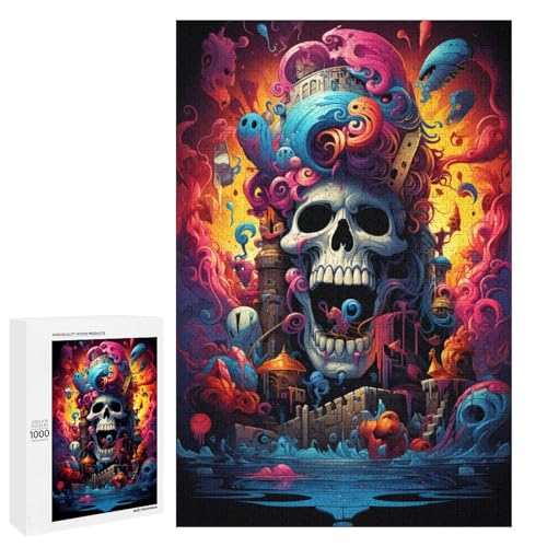 1000 Teile farbenfrohes psychedelisches künstlerisches Totenkopf Puzzlespiel für Erwachsene geeignet für Paare und Teenager ab 14 Jahren 75 x 50 cm von QSYFNBZL