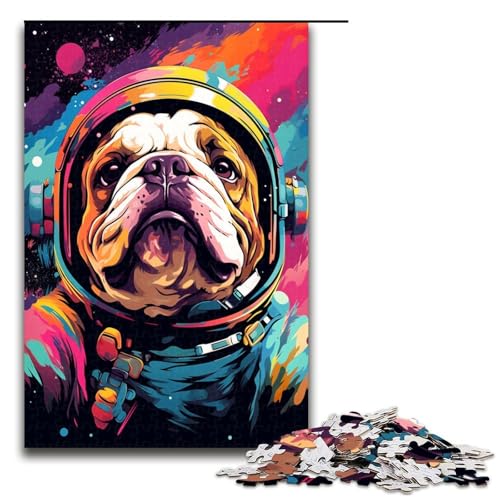 1000 teiliges Puzzle Astronaut Bulldog für Erwachsene Holzpuzzle Familienspiele 75 x 50 cm von QSYFNBZL