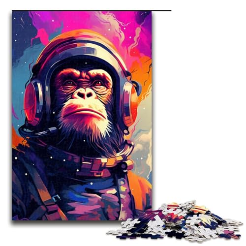 1000 teiliges Puzzle Astronaut Monkey von SplattersLots Dickes farbiges Puzzle für Erwachsene Holzpuzzle tolle Geschenke für Weihnachten 75 x 50 cm von QSYFNBZL