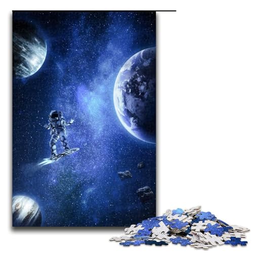 1000 teiliges Puzzle Astronaut Skater Puzzle für Erwachsene Holzpuzzle Lernspiel 75x50cm von QSYFNBZL