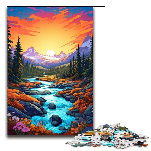1000 teiliges Puzzle Berge und Wildblumen bei SonnenuntergangHolzpuzzle für Erwachsene tolle Geschenke zu Weihnachten 75 x 50 cm von QSYFNBZL