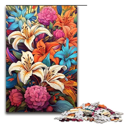 1000 teiliges Puzzle Bunte psychedelische Lilie für Erwachsene Holzpuzzle Familienspiele 75 x 50 cm von QSYFNBZL