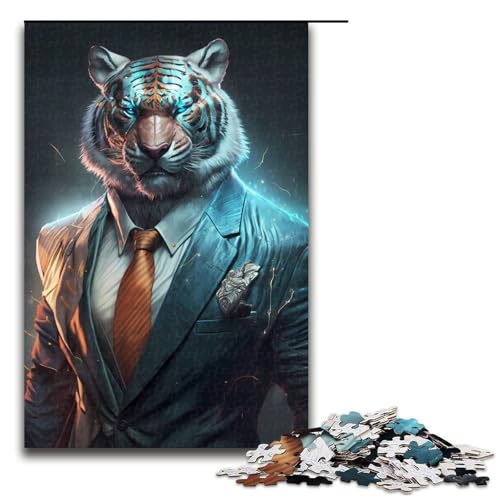 1000 teiliges Puzzle CEO Tiger im Anzug Puzzle für Erwachsene Holzpuzzle Lernspiel 75x50cm von QSYFNBZL