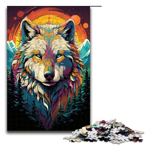 1000 teiliges Puzzle Die farbenfrohe Psychedelia des wunderschönen Wolfs Holzpuzzle Lernspiele Heimdekoration 75 x 50 cm von QSYFNBZL