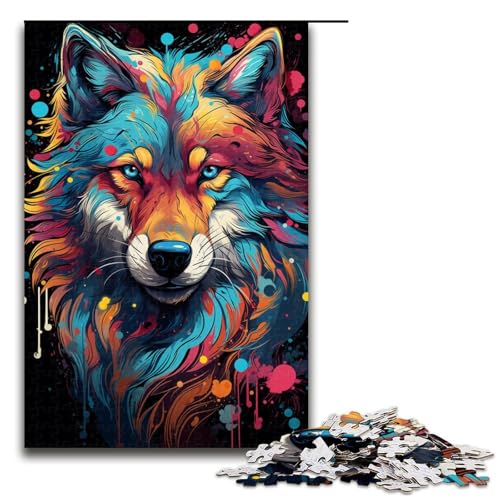 1000 teiliges Puzzle Fantasie Farbmalerei Wolf Puzzle Holzpuzzle Lernspiele Heimdekoration 75 x 50 cm von QSYFNBZL