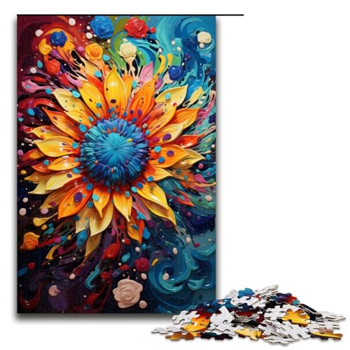 1000 teiliges Puzzle Farbgemälde von Sonnenblumen Puzzle für Erwachsene Holzpuzzle Lernspiel 75 x 50 cm von QSYFNBZL