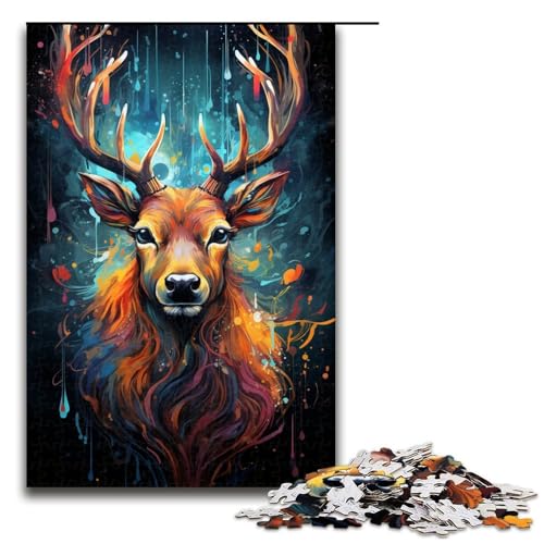 1000 teiliges Puzzle Farbmalerei Hirsch Puzzle für Erwachsene Holzpuzzle Lernspiel 75 x 50 cm von QSYFNBZL