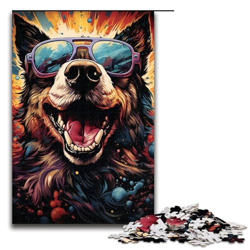 1000 teiliges Puzzle Farbmalerei Hunde Puzzle für Erwachsene Holzpuzzle Lernspiel 75 x 50 cm von QSYFNBZL