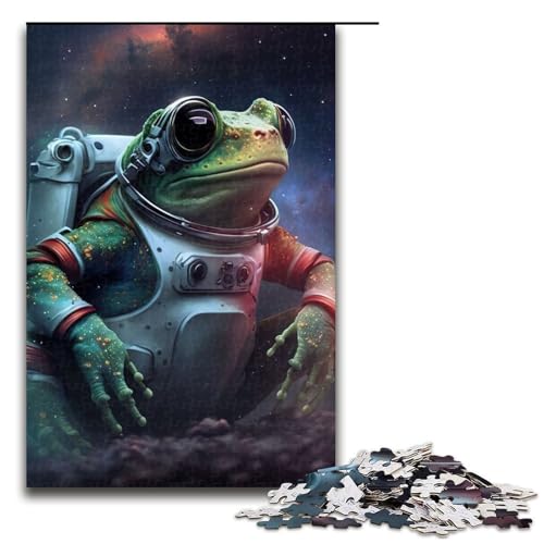 1000 teiliges Puzzle Frosch Weltraum Astronauten Puzzle für Erwachsene Holzpuzzle Lernspiel 75 x 50 cm von QSYFNBZL
