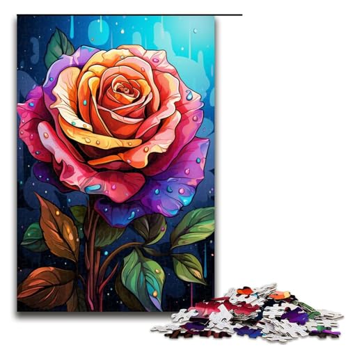 1000 teiliges Puzzle Lernspiele Bunte psychedelische Rosen Puzzles für Erwachsene Holzpuzzle für Familienspaß und Spieleabend 75 x 50 cm von QSYFNBZL