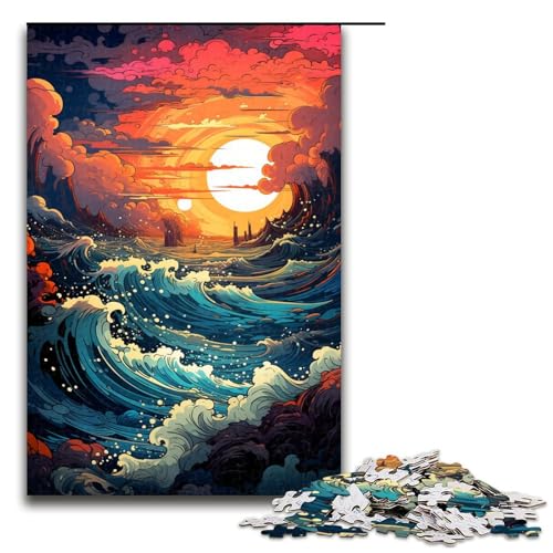 1000 teiliges Puzzle Lernspiele Fantasiewellen bei Sonnenuntergang Puzzles für Erwachsene Holzpuzzle für Familienspaß und Spieleabend 75 x 50 cm von QSYFNBZL
