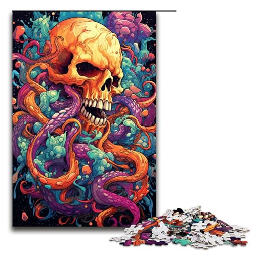 1000 teiliges Puzzle Lernspiele Gemälde eines bunten Totenkopf Oktopus Puzzles für Erwachsene Holzpuzzle für Familienspaß und Spieleabend 75 x 50 cm von QSYFNBZL