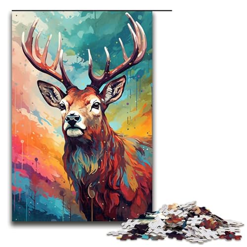 1000 teiliges Puzzle Lernspiele Hirschkopf im Krater ist von Spritzern umgeben viele Puzzles für Erwachsene Holzpuzzle für den Familienspaß Spieleabend 75 x 50 cm von QSYFNBZL