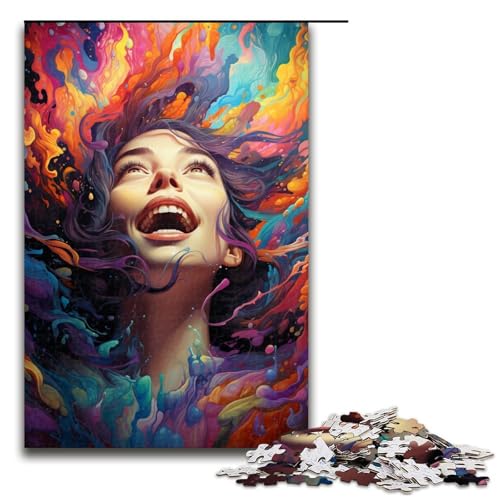 1000 teiliges Puzzle Lernspiele Psychedelisches Gemälde Mädchen Puzzles für Erwachsene Holzpuzzle für Familienspaß und Spieleabend 75 x 50 cm von QSYFNBZL