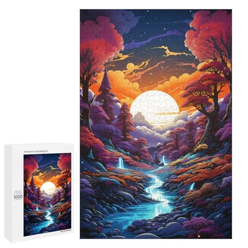 1000 teiliges Puzzle Lernspiele farbenfrohe psychedelische Schönheitslandschaft Puzzles für Erwachsene Holzpuzzle für Familienspaß und Spieleabend 75 x 50 cm von QSYFNBZL