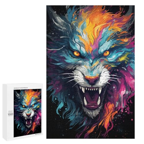 1000 teiliges Puzzle Lernspiele farbenfrohes psychedelisches Drachentier Puzzle für Erwachsene Holzpuzzle für Familienspaß und Spieleabend 75 x 50 cm von QSYFNBZL