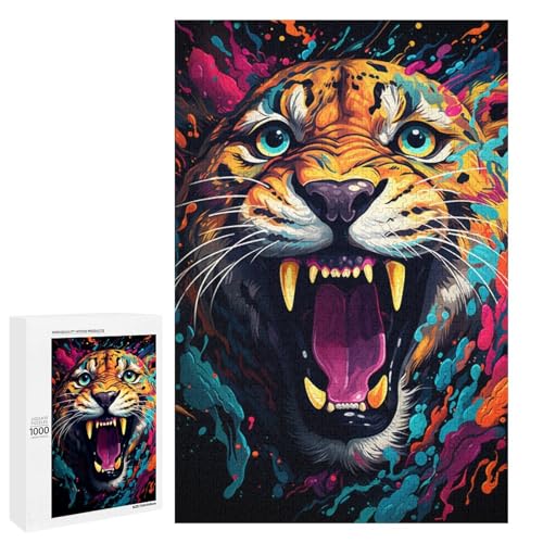 1000 teiliges Puzzle Lernspiele farbenfrohes psychedelisches Fantasy Magie Panther Puzzle für Erwachsene Holzpuzzle für Familienspaß und Spieleabend 75 x 50 cm von QSYFNBZL