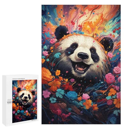 1000 teiliges Puzzle Lernspiele farbenfrohes psychedelisches Tierpanda Puzzle für Erwachsene Holzpuzzle für Familienspaß und Spieleabend 75 x 50 cm von QSYFNBZL