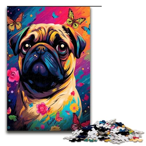 1000 teiliges Puzzle Möpse und Schmetterlinge und Schmetterlinge für Erwachsene Holzpuzzle tolle Geschenke für Weihnachten 75 x 50 cm von QSYFNBZL