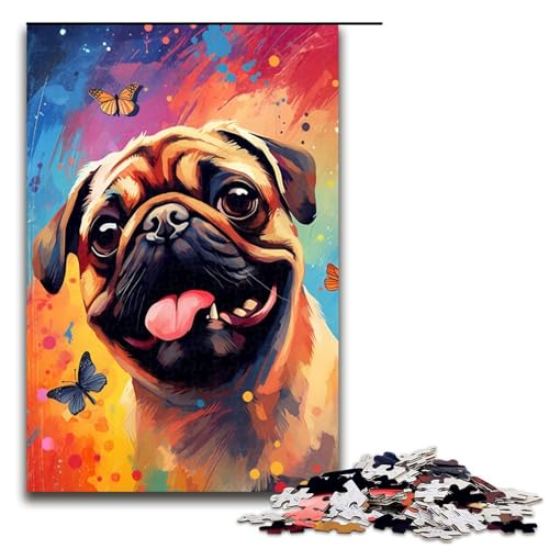 1000 teiliges Puzzle Möpse und Schmetterlinge und Schmetterlinge für Erwachsene Holzpuzzle tolle Geschenke für Weihnachten 75 x 50 cm von QSYFNBZL