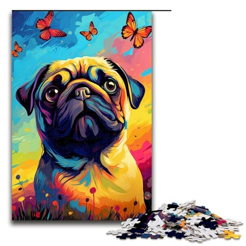 1000 teiliges Puzzle Möpse und Schmetterlinge und Schmetterlinge für Erwachsene Holzpuzzle tolle Geschenke für Weihnachten 75 x 50 cm von QSYFNBZL