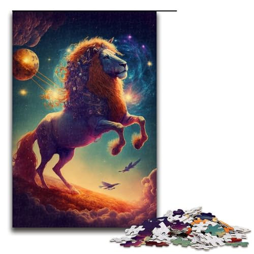 1000 teiliges Puzzle Mythischer Löwe Puzzle für Erwachsene Holzpuzzle Lernspiel 75x50cm von QSYFNBZL