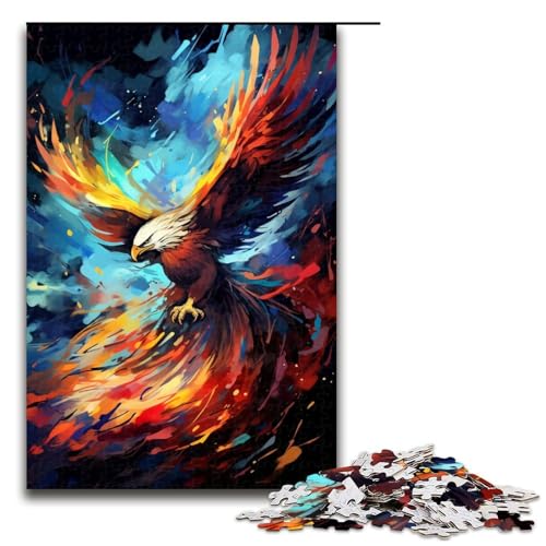 1000 teiliges Puzzle Phoenix ist von Spritzern umgeben mit vielen bunten Motiven für Erwachsene Holzpuzzle Familienspiele 75 x 50 cm von QSYFNBZL