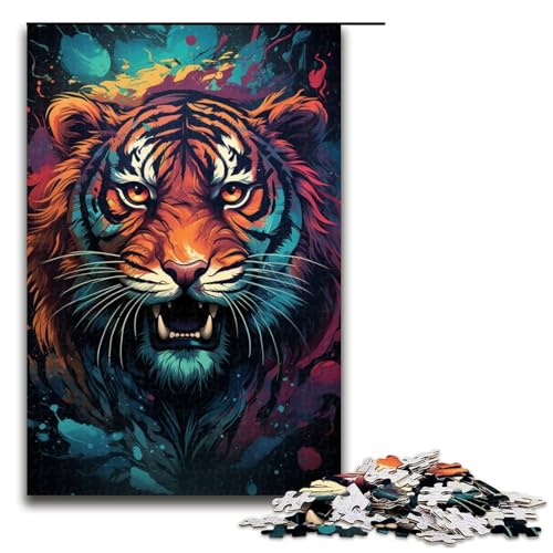 1000 teiliges Puzzle Psychedelic Tiger Holzpuzzle Lernspiele Heimdekoration 75 x 50 cm von QSYFNBZL
