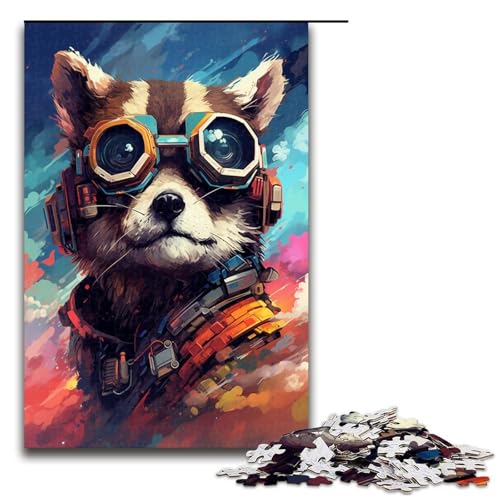 1000 teiliges Puzzle Roboter Waschbär von SplattersLots aus dicken bunten Farben für Erwachsene Holzpuzzle Familienspiele 75 x 50 cm von QSYFNBZL