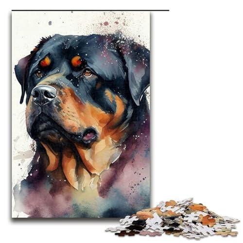 1000 teiliges Puzzle Rottweiler Aquarell Puzzle für Erwachsene Holzpuzzle Lernspiel 75 x 50 cm von QSYFNBZL