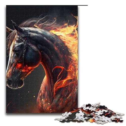 1000 teiliges Puzzle Schwarzes Pferd Puzzle für Erwachsene Holzpuzzle Lernspiel 75 x 50 cm von QSYFNBZL