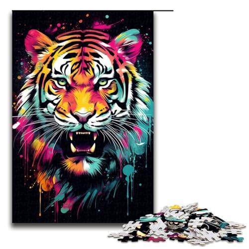 1000 teiliges Puzzle Straßen Graffiti bunter Tiger Puzzle für Erwachsene Holzpuzzle Lernspiel 75 x 50 cm von QSYFNBZL