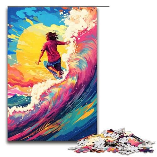 1000 teiliges Puzzle Surfer ist von Spritzern umgeben viele Bunte Farbpuzzles für Erwachsene Holzpuzzle tolle Geschenke für Weihnachten 1000 Teile von QSYFNBZL