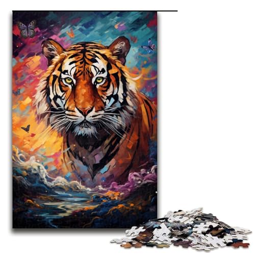 1000 teiliges Puzzle Tiger und Schmetterling von SplattersLots Bunte Puzzles für Erwachsene Holzpuzzle Lernspiel 1000 Teile von QSYFNBZL