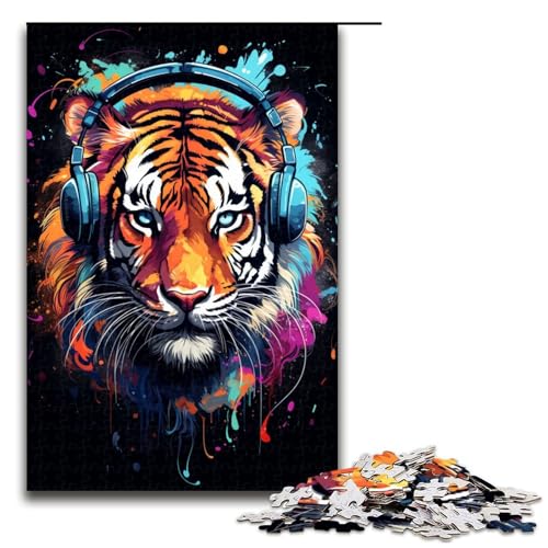 1000 teiliges Puzzle Wilder bunter Tiger Puzzle für Erwachsene Holzpuzzle Lernspiel 75 x 50 cm von QSYFNBZL