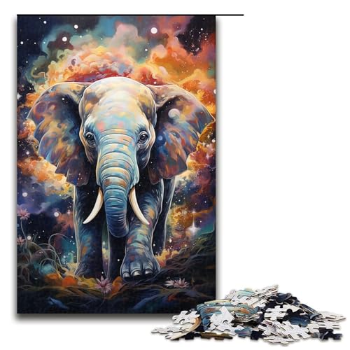 1000 teiliges Puzzle bunt Psychedelischer Galaxie Elefant für Erwachsene Holzpuzzle Familienspiele 75 x 50 cm von QSYFNBZL