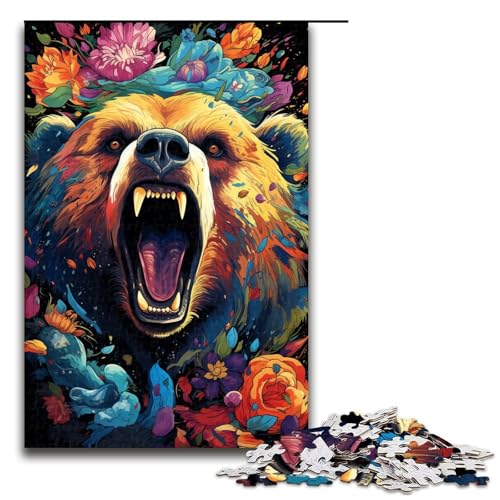 1000 teiliges Puzzle bunter Psychedelischer Gartenbär für Erwachsene Holzpuzzle Familienspiele 75 x 50 cm von QSYFNBZL