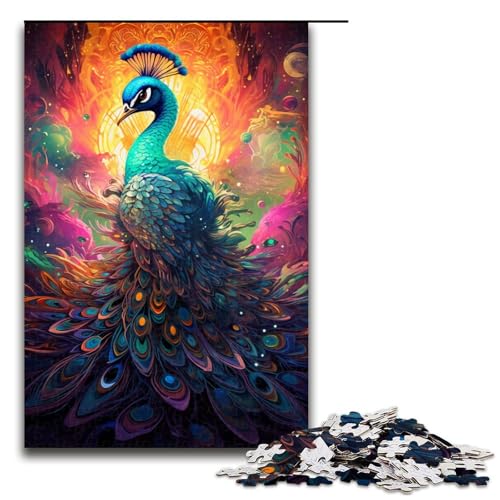 1000 teiliges Puzzle bunter Psychedelischer Pfau für Erwachsene Holzpuzzle Familienspiele 75 x 50 cm von QSYFNBZL