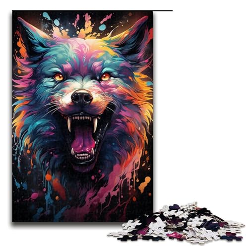 1000 teiliges Puzzle buntes Fantasy Wolf Puzzle für Erwachsene Holz Familienspiel 75 x 50 cm von QSYFNBZL