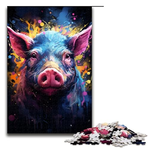 1000 teiliges Puzzle buntes psychedelisches Galaxie Schwein für Erwachsene Holzpuzzle Familienspiele 75 x 50 cm von QSYFNBZL