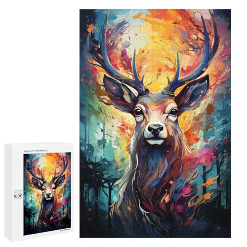 1000 teiliges Puzzle buntes psychedelisches Hirschtier für Erwachsene Holzpuzzle Familienspiele 75 x 50 cm 1000 teiliges Puzzle buntes psychedelisches Hirschtier für Erwachsene Holzpuzzle Familienspiele 75 x 50 cm von QSYFNBZL