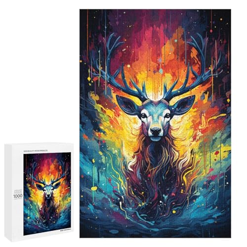 1000 teiliges Puzzle buntes psychedelisches Hirschtier für Erwachsene Holzpuzzle Familienspiele 75 x 50 cm 1000 teiliges Puzzle buntes psychedelisches Hirschtier für Erwachsene Holzpuzzle Familienspiele 75 x 50 cm von QSYFNBZL