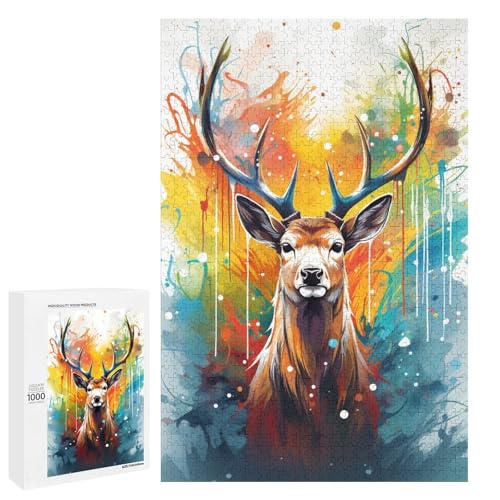 1000 teiliges Puzzle buntes psychedelisches Hirschtier für Erwachsene Holzpuzzle Familienspiele 75 x 50 cm 1000 teiliges Puzzle buntes psychedelisches Hirschtier für Erwachsene Holzpuzzle Familienspiele 75 x 50 cm von QSYFNBZL