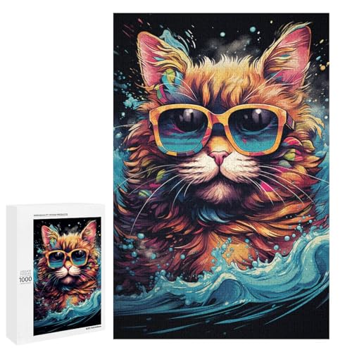 1000 teiliges Puzzle buntes psychedelisches Katzen Puzzle für Erwachsene Holzpuzzle Lernspiel 75 x 50 cm von QSYFNBZL